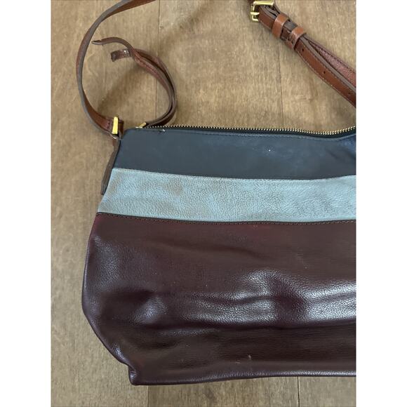 Fossil Crossbody Bag Multicolor Striped Leather Top-Zip 10x8x1.5 - Picture 2 of 8